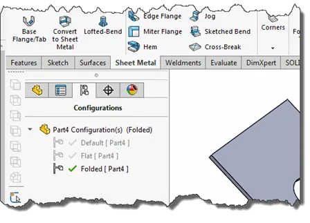 SOLIDWORKS Process Plan Drawings make the flat configuration active